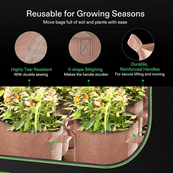 VIVOSUN 5-Pack 5 Gallon Grow Bags Heavy Duty 300G Thickened Nonwoven Plant Fabric Pots with Handles
