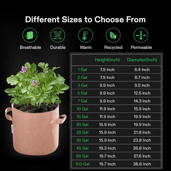 VIVOSUN 5-Pack 5 Gallon Grow Bags Heavy Duty 300G Thickened Nonwoven Plant Fabric Pots with Handles