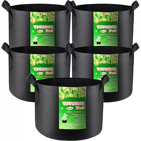 VIVOSUN 5-Pack 5 Gallon Grow Bags Heavy Duty 300G Thickened Nonwoven Plant Fabric Pots with Handles
