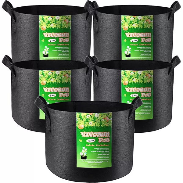 VIVOSUN 5-Pack 5 Gallon Grow Bags Heavy Duty 300G Thickened Nonwoven Plant Fabric Pots with Handles