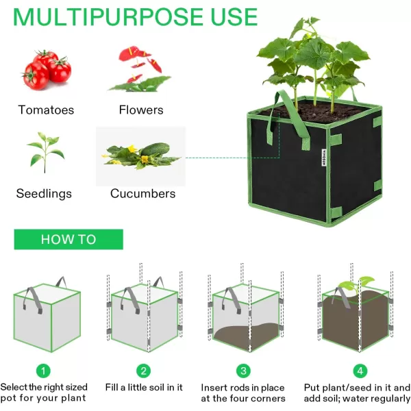 VIVOSUN 5 Pack 5 Gallon Square Grow Bags, Thick Nonwoven Cubic Fabric Pots with Handles for Indoor and Outdoor Gardening