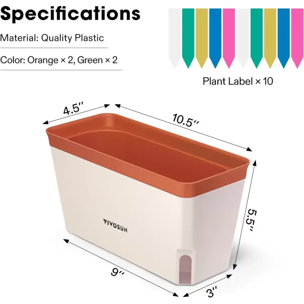 VIVOSUN Self-Watering Planters, Compact Rectangular Window Herb Planter Box with 10 PCS Plant Labels, Plant Container for Basil, Flowers, Succulents, Indoor &amp; Outdoor, 4-Pack