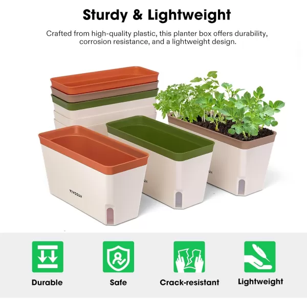 VIVOSUN Self-Watering Planters, Compact Rectangular Window Herb Planter Box with 10 PCS Plant Labels, Plant Container for Basil, Flowers, Succulents, Indoor &amp; Outdoor, 4-Pack