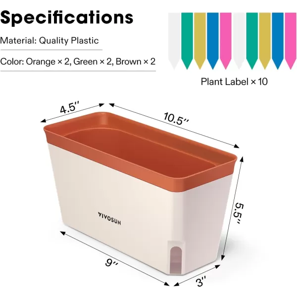 VIVOSUN Self-Watering Planters, Compact Rectangular Window Herb Planter Box with 10 PCS Plant Labels, Plant Container for Basil, Flowers, Succulents, Indoor &amp; Outdoor, 4-Pack