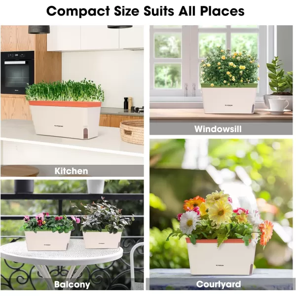 VIVOSUN Self-Watering Planters, Compact Rectangular Window Herb Planter Box with 10 PCS Plant Labels, Plant Container for Basil, Flowers, Succulents, Indoor &amp; Outdoor, 4-Pack