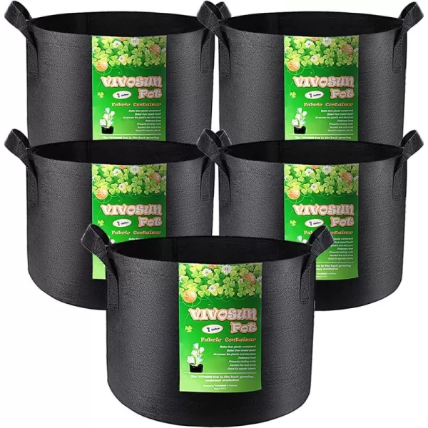 VIVOSUN 5-Pack 5 Gallon Grow Bags Heavy Duty 300G Thickened Nonwoven Plant Fabric Pots with Handles