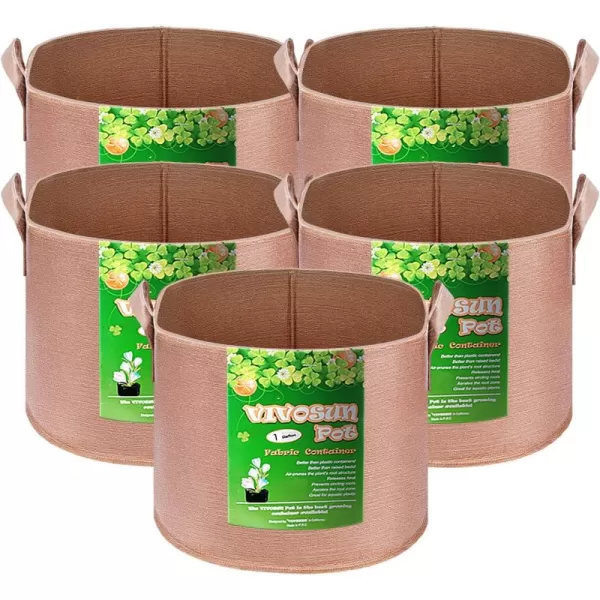 VIVOSUN 5-Pack 5 Gallon Grow Bags Heavy Duty 300G Thickened Nonwoven Plant Fabric Pots with Handles