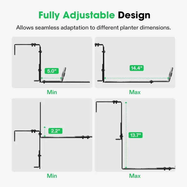 VIVOSUN Planter Box Brackets, Adjustable Window Box Brackets, Universal Carbon Steel Flower Box Holders for Railings, Fences, Walls, Window Sills, 4-Pack