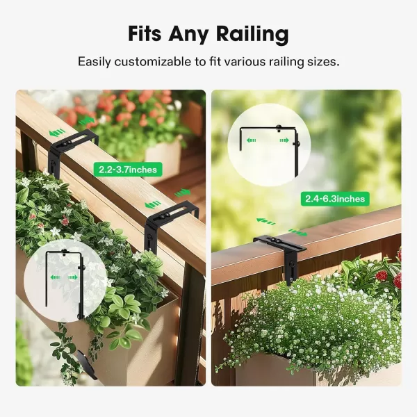 VIVOSUN Planter Box Brackets, Adjustable Window Box Brackets, Universal Carbon Steel Flower Box Holders for Railings, Fences, Walls, Window Sills, 4-Pack