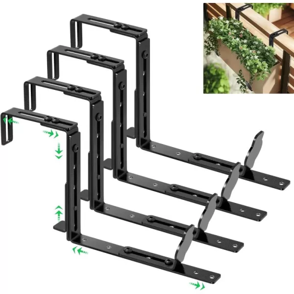 VIVOSUN Planter Box Brackets, Adjustable Window Box Brackets, Universal Carbon Steel Flower Box Holders for Railings, Fences, Walls, Window Sills, 4-Pack