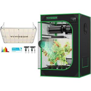 imageVIVOSUN 24quotx24quotx36quot Mylar Hydroponic Grow Tent with VS1000E LED Grow Light 2x2 Grow Tent with Observation Window and Floor Tray 2 x 2 FT LED Plant Light with Samsung Diodes