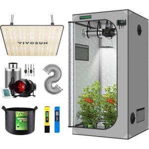 imageVIVOSUN 36quotx36quotx72quot Grow Tent 3x3 FT Advanced Gray Tent VS1000 LED Grow Light 6 Inch 390 CFM Ventilation Kit 5 Gallon Grow Bags with pH and TDS Meter Combo