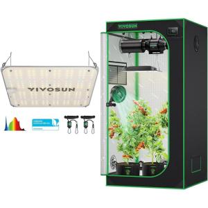 imageVIVOSUN 36quotx36quotx72quot Hydroponic Mylar Grow Tent with VS1000E LED Grow Light 3 x 3 Grow Tent with Observation Window and Floor Tray LED Plant Light with Samsung Diodes