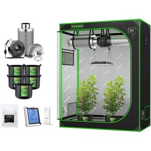 imageVIVOSUN 4 x 2 Complete Grow Tent Kit  4 Inch 203 CFM Air Filtration Kit 4 x 2 Grow Tent 5Pack 5 Gallon Grow Bags 5 x 15 Trellis Netting and Hygrometer