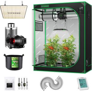 imageVIVOSUN 4 x 2 Complete Grow Tent Kit  VS1000 LED Grow Light with Samsung LM301H Diodes 4 x 2 Grow Tent 4 Inch 190 CFM Inline Fan Kit 5Pack 5 Gallon Grow Bags and 5 x 15 Trellis Netting