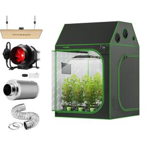 imageVIVOSUN 4x4 Roof Cube Tent VS2000 LED Grow Light 6 Inch 390 CFM Inline Duct Fan 6 Inch 25 Feet Air Aluminum Ducting 6 Inch Air Carbon Filter