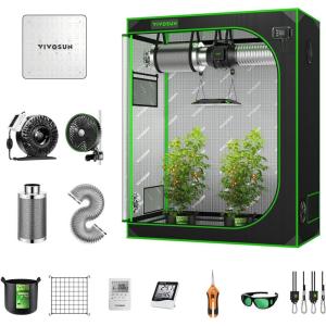 imageVIVOSUN GIY 4x2 Grow Tent Complete System and AeroWave E6 Clipon Fan 6 with VS1000 Led Grow Light 4 Inch 203 CFM Inline Fan Carbon Filter and 8 ft Ducting Combo 48quot x 24quot x 60quot