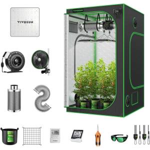 imageVIVOSUN GIY 4x4 Grow Tent Complete System and AeroWave E6 Grow Tent Clipon Fan 6quot with VS1000 Led Grow Light 6 Inch 440CFM Inline Fan Carbon Filter and 8ft Ducting Combo 48quotx48quotx80quot