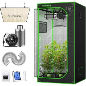 imageVIVOSUN Grow Tent Complete Kit 36quotx36quotx72quot Growing Tent with VS1000 Led Grow Light 4 Inch 203 CFM Inline Fan Carbon Filter and 8ft Ducting Combo