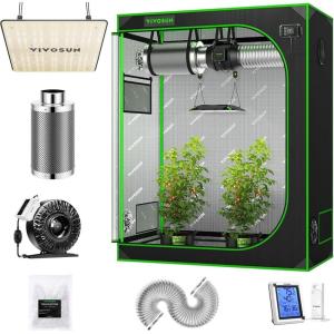 imageVIVOSUN Grow Tent Complete Kit 48quotx24quotx60quot Growing Tent with VS1000 Led Grow Light 4 Inch 203 CFM Inline Fan Carbon Filter and 8ft Ducting Combo