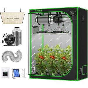 imageVIVOSUN Grow Tent Complete Kit 60quotx32quotx80quot Growing Tent with VS1000 Led Grow Light 4 Inch 203 CFM Inline Fan Carbon Filter and 8ft Ducting Combo