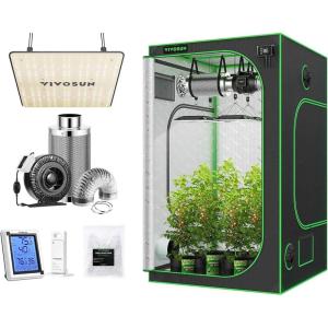 imageVIVOSUN Grow Tent Complete Kit 60quotx60quotx80quot Growing Tent with VS1000 Led Grow Light 6 Inch 440 CFM Inline Fan Carbon Filter and 8ft Ducting Combo