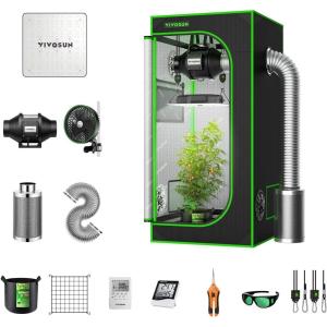 imageVIVOSUN Grow Tent Complete System and AeroWave E6 Grow Tent Clipon Fan 6quot with VS1000 Led Grow Light 4 Inch 190CFM Inline Fan Carbon Filter and 8ft Ducting Combo 24quot x 24quot x 48quot