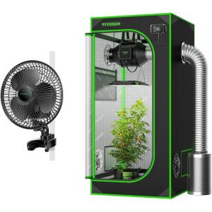 imageVIVOSUN S224 2x2 Grow Tent and AeroWave A6 Grow Tent Clip Fan Kit High Reflective Mylar for Hydroponics Indoor Plant Patented Portable Auto Oscillating Fan 6Black