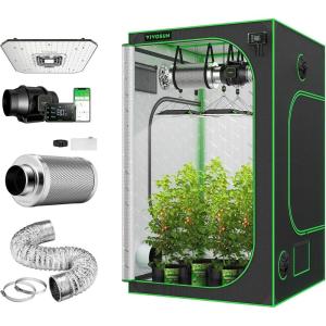 imageVIVOSUN S558 5x5 Grow Tent Smart System with AeroLight A100 100W LED Grow Light AeroZesh S6 6 inch 405 CFM Inline Duct Fan GrowHub E42 WiFiControl 6 Inch Air Carbon Filter and Aluminum Ducting