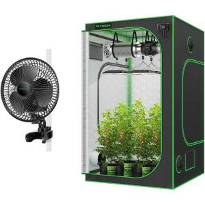 imageVIVOSUN S558 5x5 Grow Tent and AeroWave A6 Grow Tent Clip Fan Kit High Reflective Mylar for Hydroponics Indoor Plant Patented Portable Auto Oscillating Fan 6Black