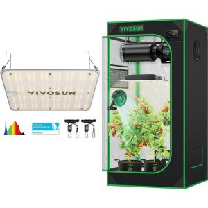 imageVIVOSUN 24quot x 24quot x 48quot Hydroponic Mylar Grow Tent with VS1000E LED Grow Light 2 x 2 Grow Tent with Observation Window and Floor Tray 2 x 2 FT LED Plant Light with Samsung Diodes