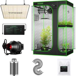 imageVIVOSUN 2in1 48x36x72 Mylar Reflective Grow Tent with VS1000 LED Grow Light Trellis Netting Inline Fan and Durable Waterproof Seedling Heat Mat
