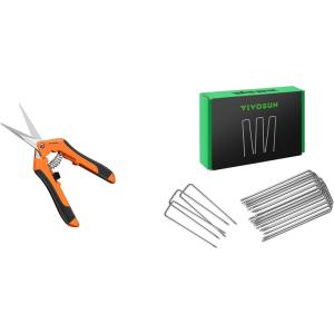 imageVIVOSUN 65 Inch Gardening Scissors Hand Pruner Pruning Shear and 55 Inch 50 Garden Stakes Landscape Staples UShaped Pins for Barrier Fabric Ground Cover