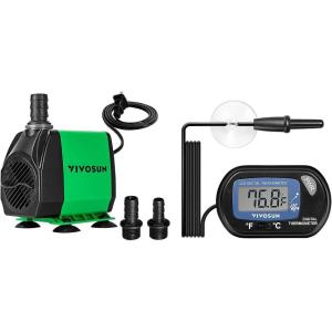 imageVIVOSUN 800GPH Submersible Pump ampamp 1Pack LCD Digital Aquarium Thermometer Ultra Quiet Water Pump with 10ft High Lift for Fish Tank Pond Aquarium Statuary Hydroponics