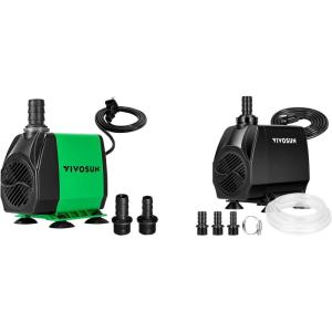 imageVIVOSUN 800GPH Submersible Pump3000LH 24W and 1050GPH 100W Submersible Water Pump Quiet Fountain Pump with 131ft High Lift 66ft Power Cord 3 Nozzles
