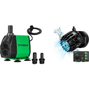 imageVIVOSUN 800GPH Submersible Pump3000LH 24W and Aquarium Wave Maker Circulation Pump with Controller ampamp Magnetic Suction Base Adjustable Submersible Powerhead for 1530 Gal FreshwaterSaltwater Fis
