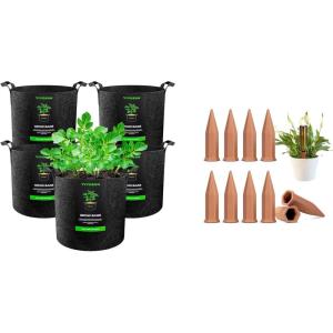 imageVIVOSUN 5Pack 3 Gallon Plant Grow Bags and 10Pcs SelfWatering Spikes Hexagonal Terracotta Watering Stakes AutoWater Device Planter Insert for Indoor ampamp Outdoor Potted Plants