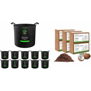 imageVIVOSUN 10Pack 3 Gallon Grow Bags and Coco Coir Brick Combo 14lbs 100 Natural Organic Compressed Coconut Coir Fiber with Low EC PH Balance ampamp High Nutrition