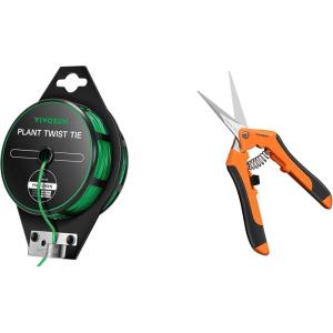 imageVIVOSUN 164 Feet 50m PECoated Twist Ties and 65 Inch Gardening Scissors Hand Pruner Pruning Shear with Straight Stainless Steel Blades Orange 1Pack