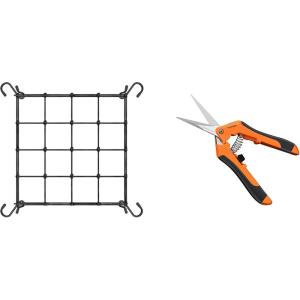 imageVIVOSUN 2 x 2Ft Elastic Trellis Netting and 65 Inch Gardening Scissors Hand Pruner Pruning Shear with Straight Stainless Steel Blades Orange 1Pack