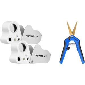 imageVIVOSUN 2Pack 30X 60X Illuminated Jewelers Loupe Foldable Magnifier and Curved Gardening Scissors 65 Inch Hand Pruner Shear with Titanium Coated Blades 1Pack