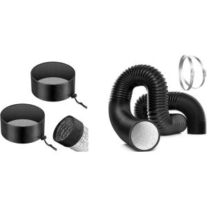 imageVIVOSUN 2Pcs Grow Tent Vent Cover and Dryer Vent Hose 6 inch Aluminum Foil Ducting 8FT Long HeavyDuty Dryer Hose Vent Kit for HVAC Ventilation Exhaust Duct Fan Systems Black Flexible Air Duct