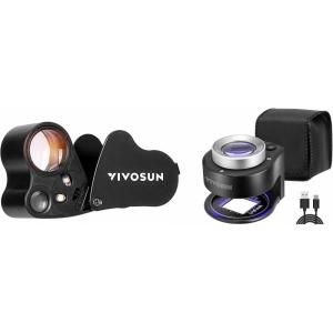 imageVIVOSUN 30X 60X Illuminated Jewelers Loupe Foldable Magnifier and 30X Rechargeable Loupe Magnifier with White LED Light and UV Light Portable Magnifying Glass with Optical Glass Lens ampamp Scale for Jewe