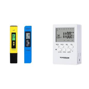 imageVIVOSUN Digital pH and TDS Meter Kits and 7 Day Programmable Digital Timer with Dual Outlet 20 OnOff UL Listed Heavy Duty Plugin Outlet Timer with Countdown Setting Indoor for Lamp Fan Heater