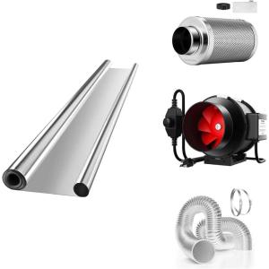 imageVIVOSUN Horticulture Highly Reflective Mylar Film Roll 4FT X 100FT 2 Mil 4 Inch 190 CFM Inline Fan with Speed Controller and 4 Inch Carbon Filter and 8 Feet of Ducting for Grow Tent Ventilation