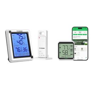 imageVIVOSUN Indoor Outdoor Thermometer Wireless Digital Hygrometer Temperature and Humidity Monitor with Touchscreen LCD Backlight and AeroLab THB1 Bluetooth Hygrometer Thermometer