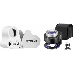 imageVIVOSUN 30X 60X Illuminated Jewelers Loupe Foldable Magnifier and 30X Rechargeable Loupe Magnifier with White LED Light and UV Light Portable Magnifying Glass with Optical Glass Lens