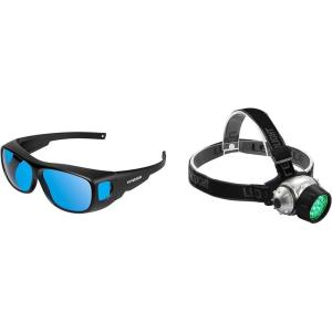 imageVIVOSUN Indoor Hydroponics Anti UVA and UVB Grow Room Glasses Goggles and 19Bulb High Intensity LED Green Light Grow Room Headlight