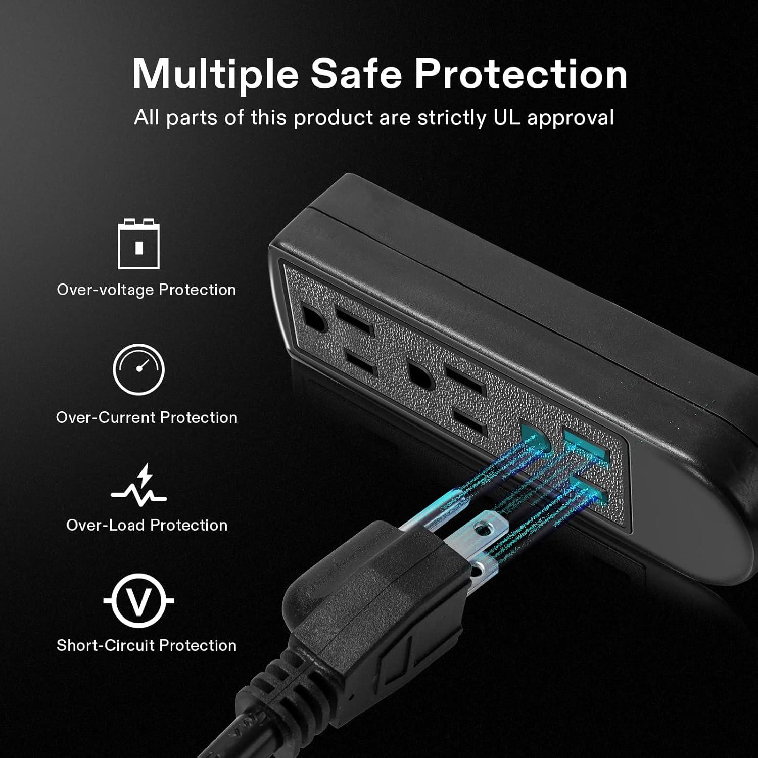 imageVIVOSUN 3Outlet Extension Cord 25ft12ft and 50ft 120V Heavy Duty Power Strip 1800W Surge Protector Power Cord for Home Garages Gardens and Workshops Black