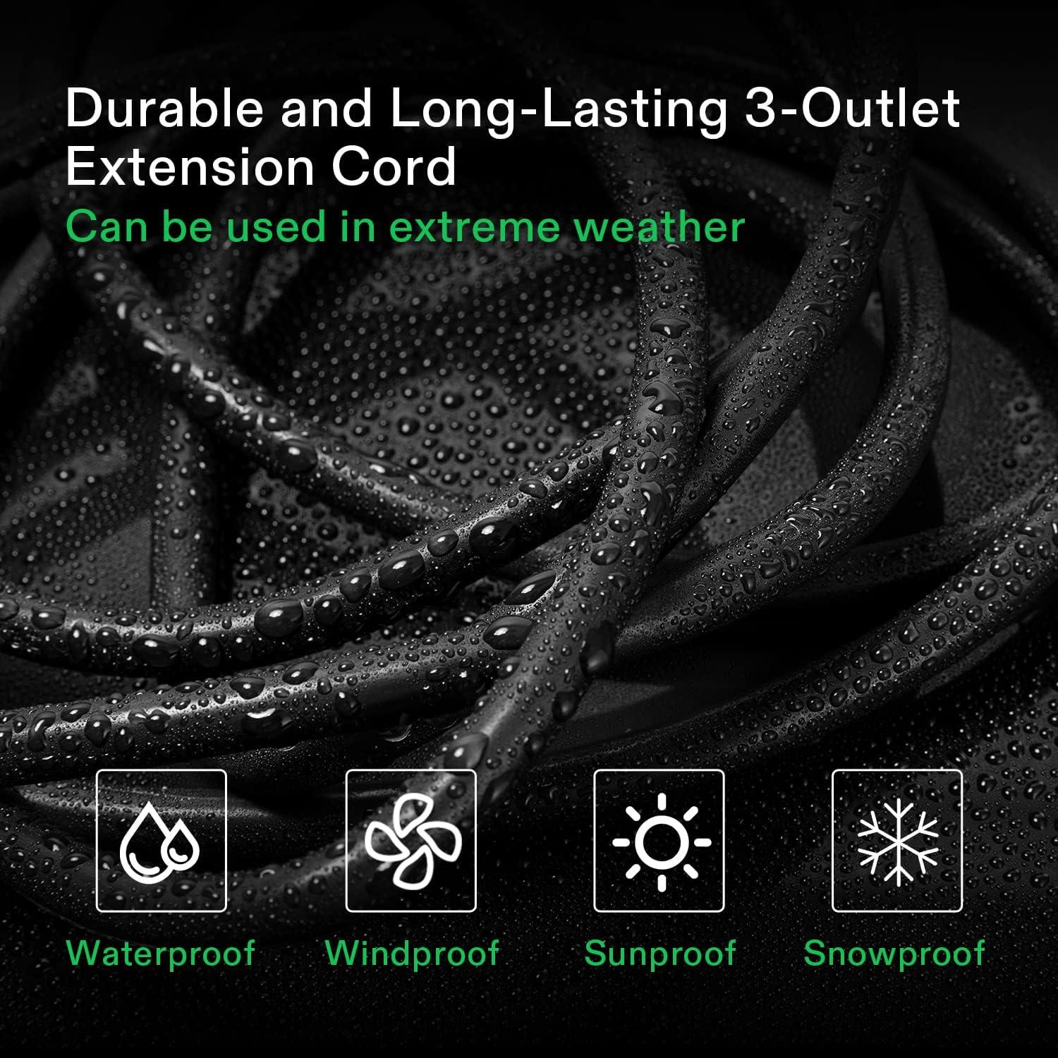 imageVIVOSUN 3Outlet Extension Cord 25ft12ft and 50ft 120V Heavy Duty Power Strip 1800W Surge Protector Power Cord for Home Garages Gardens and Workshops Black